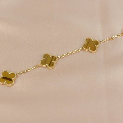 [LUXE] CLOVER 5 MOTIFS TIGER EYE BRACELET COLLECTION