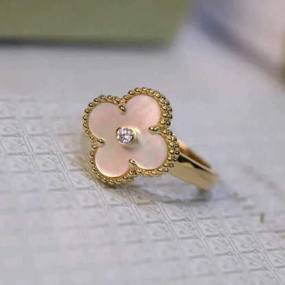 [LUXE]CLOVER PINK MOP RING GOLD DIAMOND