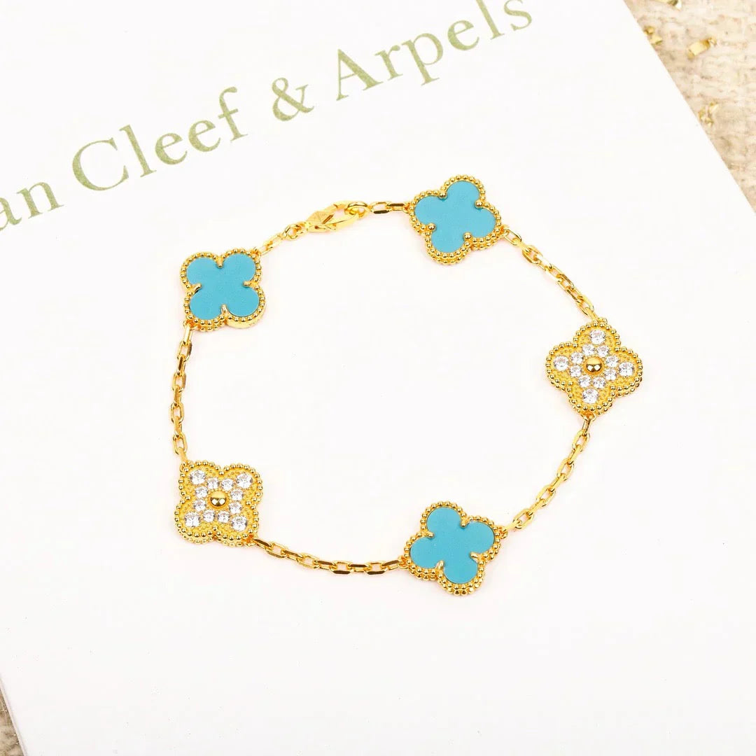 [LUXE] CLOVER 5 MOTIF TURQUOISE BRACELET COLLECTION