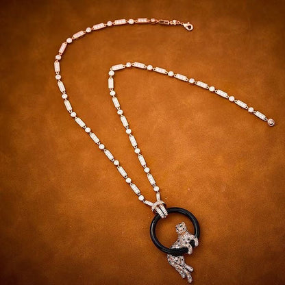 [LUXE jewelrys]NEW BLACK CIRCLE PANTHER FULL DIAMOND NECKLACE