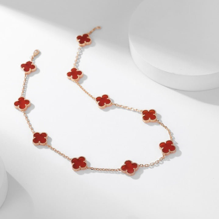 [LUXE]CLOVER 10 MOTIFS CARNELIAN NECKLACE