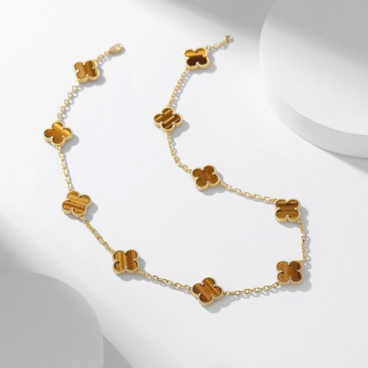 [LUXE]CLOVER 10 MOTIFS TIGER EYE NECKLACE