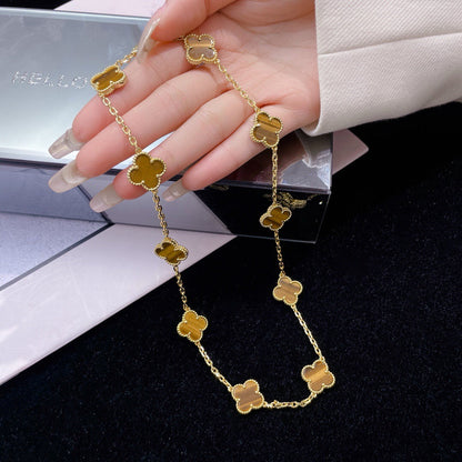 [LUXE]CLOVER 10 MOTIFS TIGER EYE NECKLACE