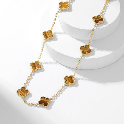 [LUXE]CLOVER 10 MOTIFS TIGER EYE NECKLACE