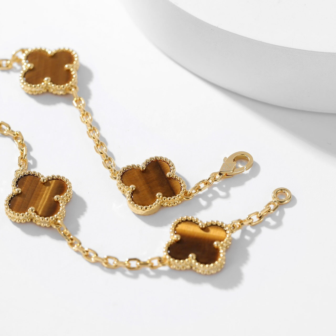 [LUXE]CLOVER 10 MOTIFS TIGER EYE NECKLACE