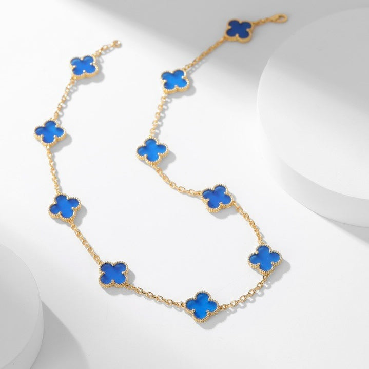 [LUXE]CLOVER 10 MOTIFS BLUE AGATE NECKLACE