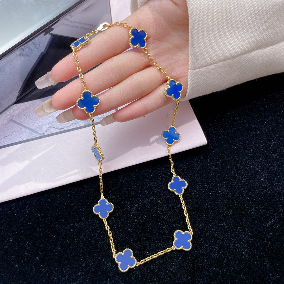 [LUXE]CLOVER 10 MOTIFS BLUE AGATE NECKLACE
