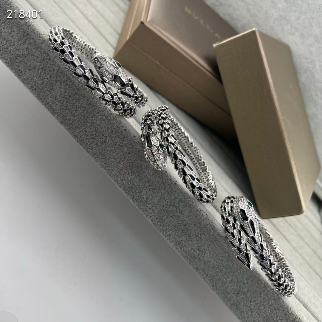 [LUXE】NEW OBSIDIAN & DIAMOND SERPENT BRACELET