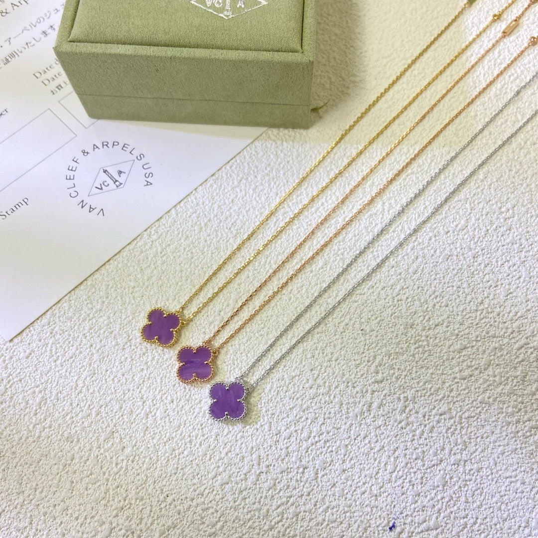 [LUXE Jewelry]CLOVER 15MM  PURPLE VIOLET NECKLACE