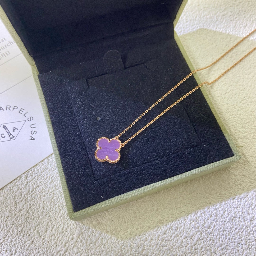 [LUXE Jewelry]CLOVER 15MM  PURPLE VIOLET NECKLACE