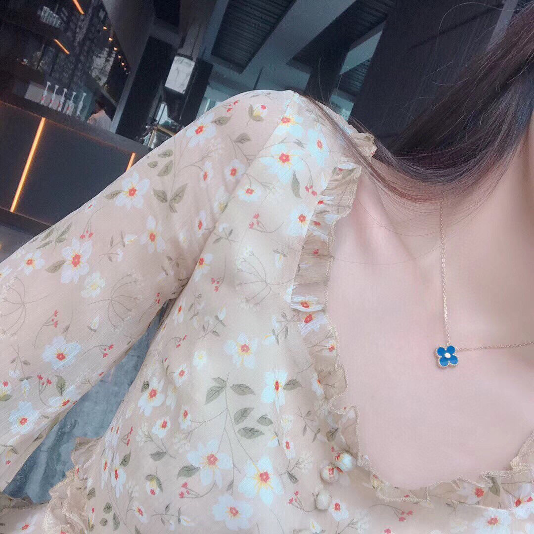 [LUXE]CLOVER 15MM DIAMOND AND BLUE AGATE NECKLACE