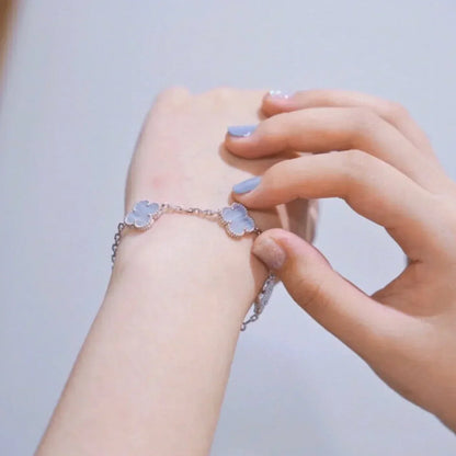 [LUXE] CLOVER 5 MOTIF PURPLE CHALCEDONY BRACELET COLLECTION