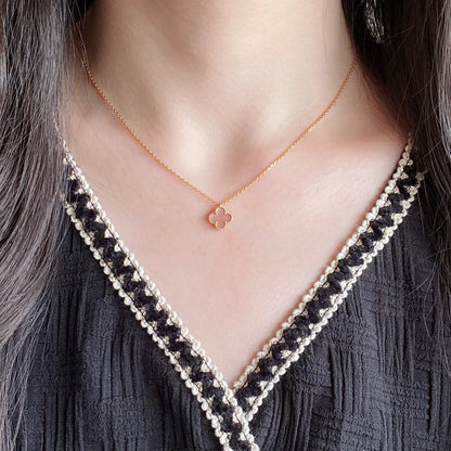 [LUXE]CLOVER 15MM PINK MOTHER-OF-PEARL SINGLE FLOWER NECKLACE