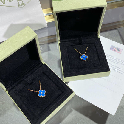 [LUXE]CLOVER 15MM DIAMOND AND BLUE AGATE NECKLACE