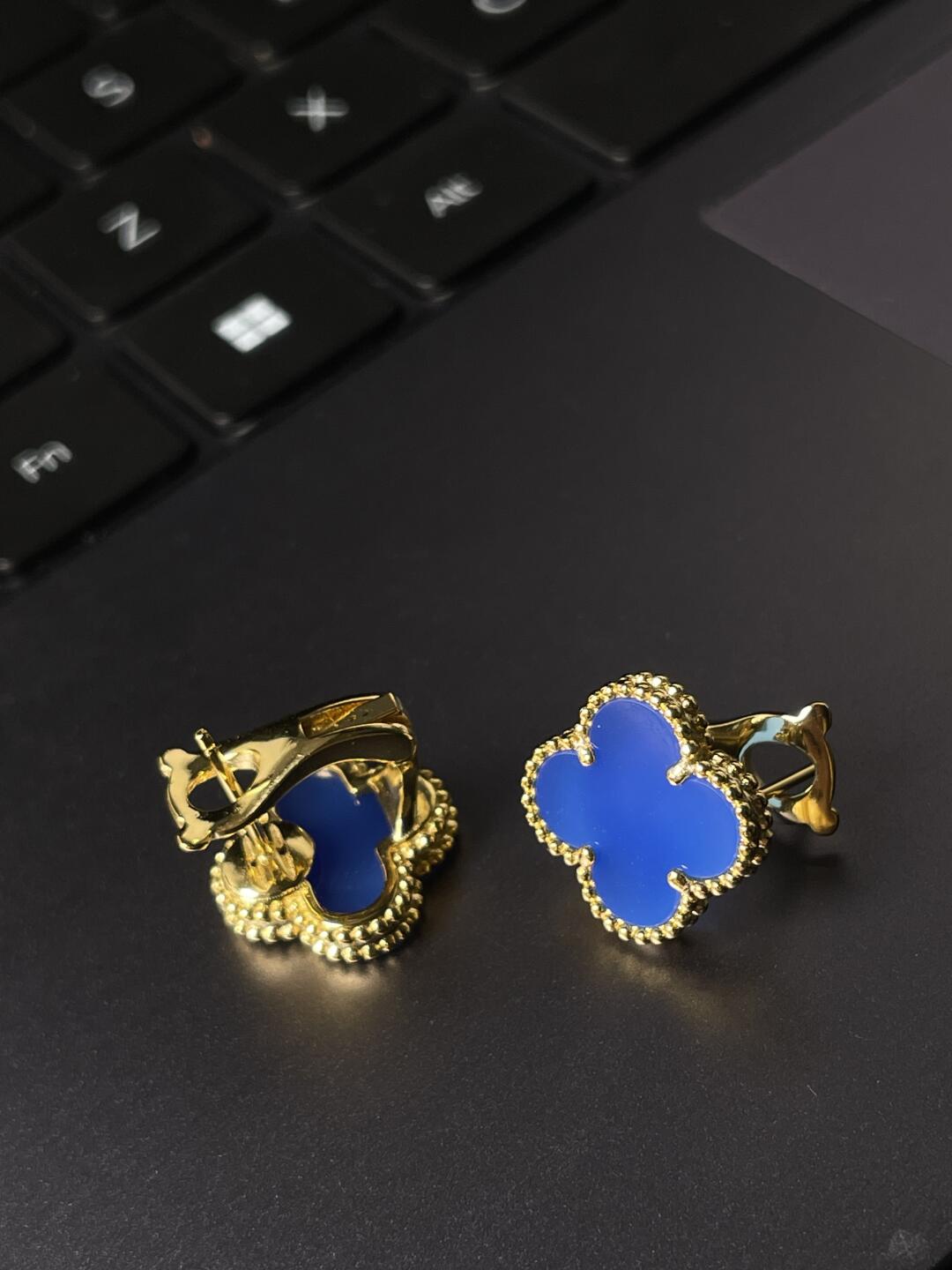 [LUXE] CLOVER LARGE (20mm) 1 MOTIFS BLUE MOP STUD EARRINGS