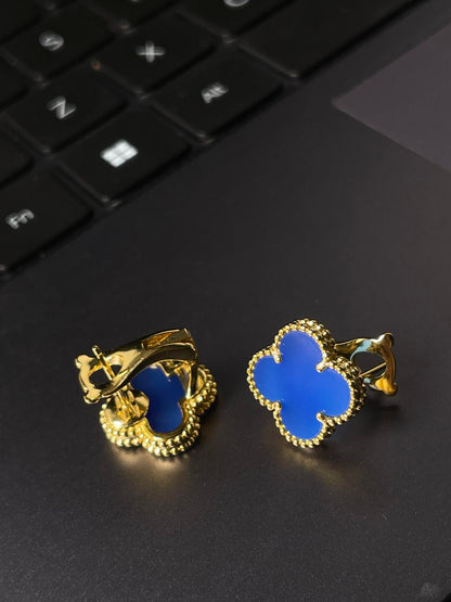 [LUXE] CLOVER LARGE (20mm) 1 MOTIFS BLUE MOP STUD EARRINGS