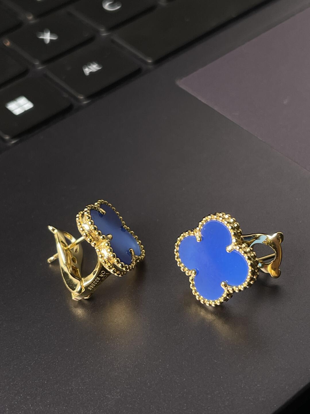 [LUXE] CLOVER LARGE (20mm) 1 MOTIFS BLUE MOP STUD EARRINGS