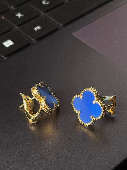 [LUXE] CLOVER LARGE (20mm) 1 MOTIFS BLUE MOP STUD EARRINGS