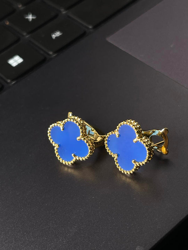 [LUXE] CLOVER LARGE (20mm) 1 MOTIFS BLUE MOP STUD EARRINGS