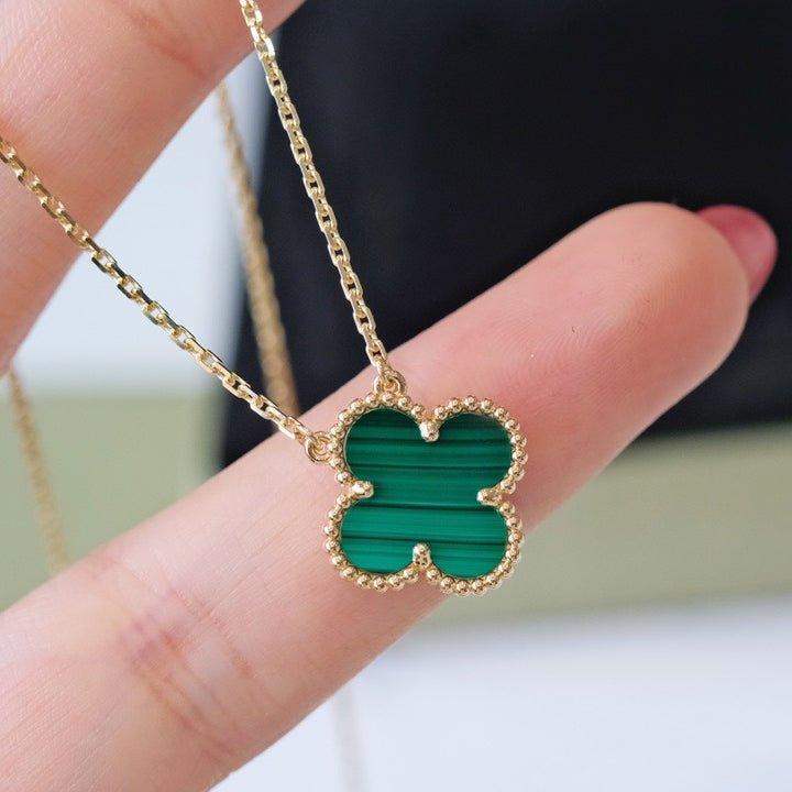 [LUXE]CLOVER 15MM MALACHITE SINGLE FLOWER  NECKLACE