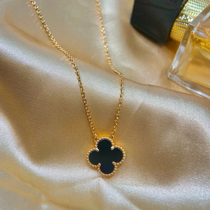 [LUXE]CLOVER 15MM BLACK ONYX SINGLE FLOWER NECKLACE