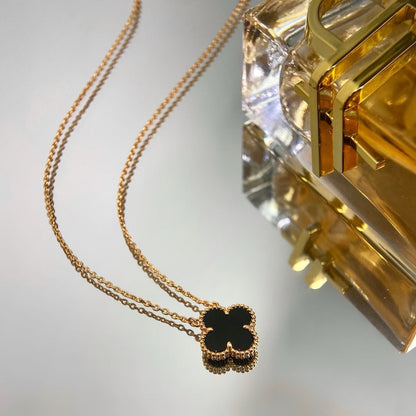 [LUXE]CLOVER 15MM BLACK ONYX SINGLE FLOWER NECKLACE
