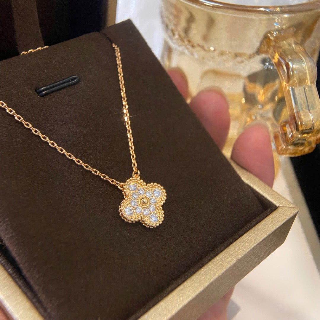 [LUXE]CLOVER 15MM DIAMOND SINGLE FLOWER NECKLACE