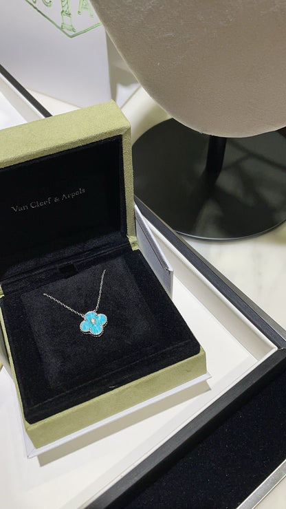 [LUXE]CLOVER 15MM DIAMOND SVRES PORCELAIN  NECKLACE SILVER