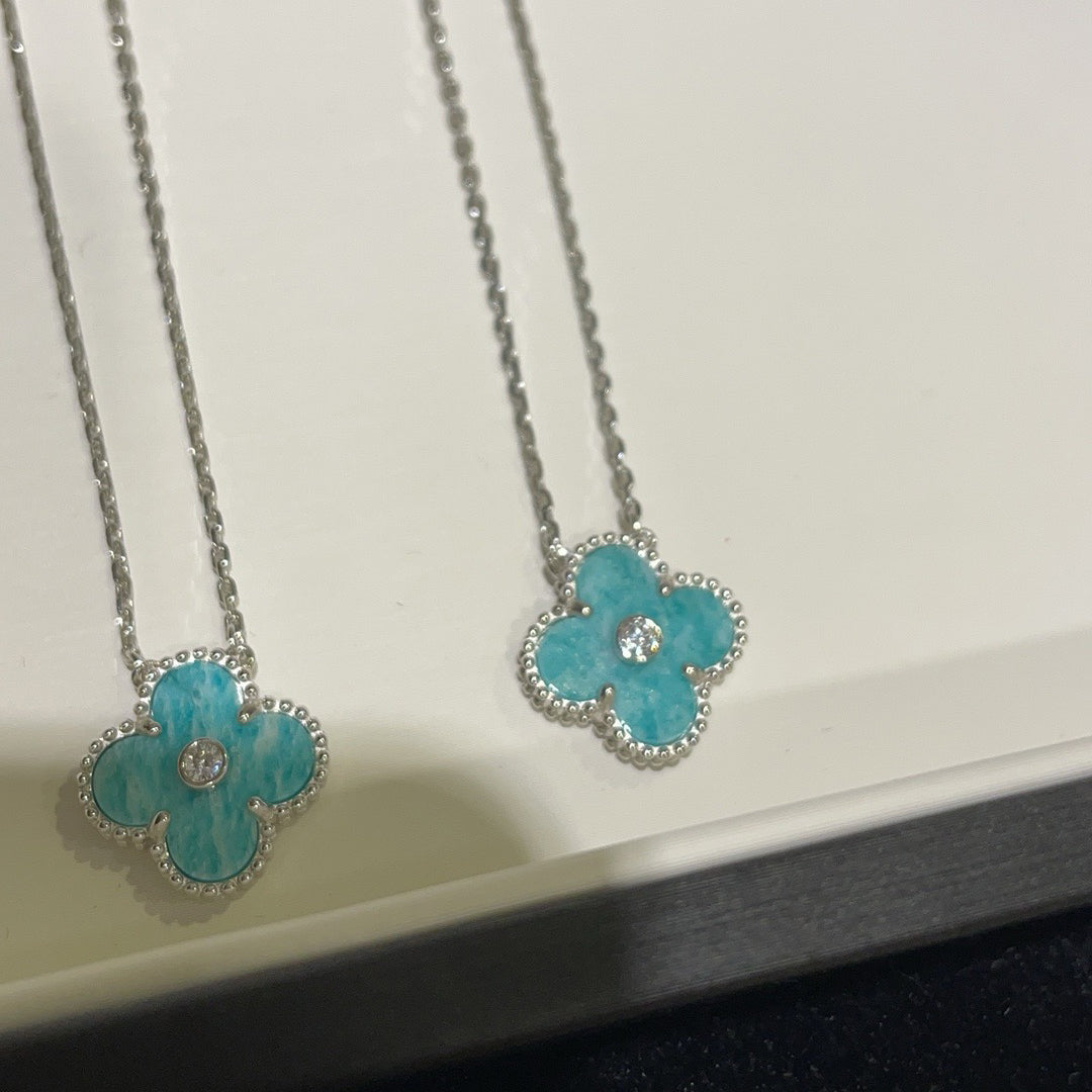 [LUXE]CLOVER 15MM DIAMOND SVRES PORCELAIN  NECKLACE SILVER