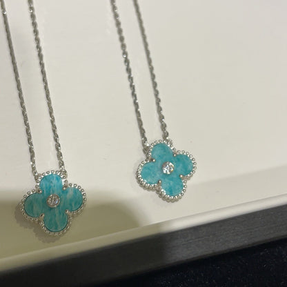 [LUXE]CLOVER 15MM DIAMOND SVRES PORCELAIN  NECKLACE SILVER