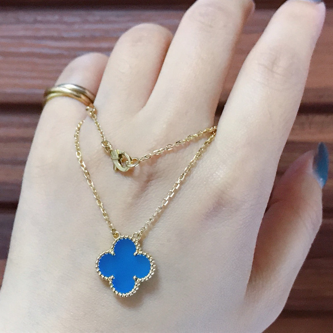 [LUXE]CLOVER 15MM BLUE AGATE NECKLACE
