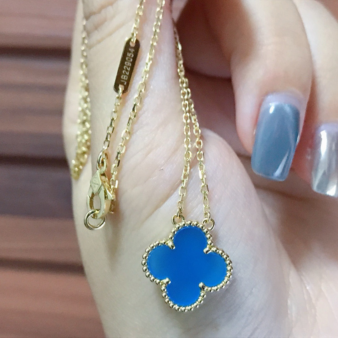 [LUXE]CLOVER 15MM BLUE AGATE NECKLACE