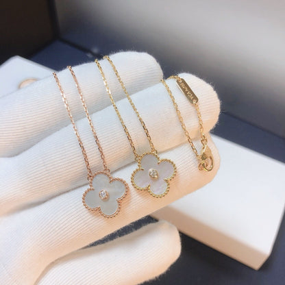 [LUXE]CLOVER 15MM DIAMOND WHITE FRITILLARIA NECKLACE