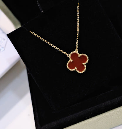 [LUXE]CLOVER 15MM CARNELIAN SINGLE FLOWER NECKLACE