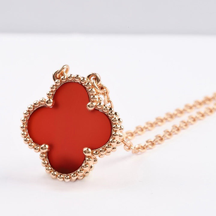 [LUXE]CLOVER 15MM CARNELIAN SINGLE FLOWER NECKLACE