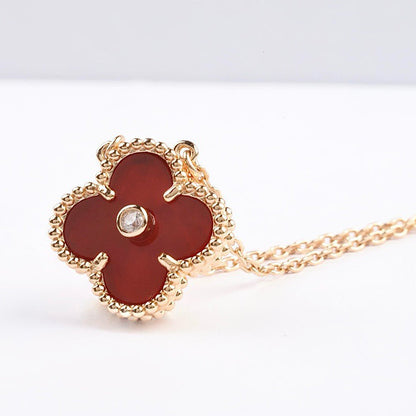 [LUXE]CLOVER 15MM DIAMOND CARNELIAN NECKLACE