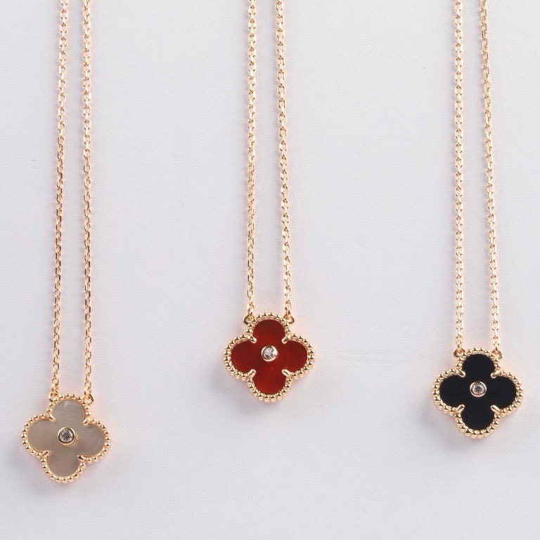 [LUXE]CLOVER 15MM DIAMOND CARNELIAN NECKLACE
