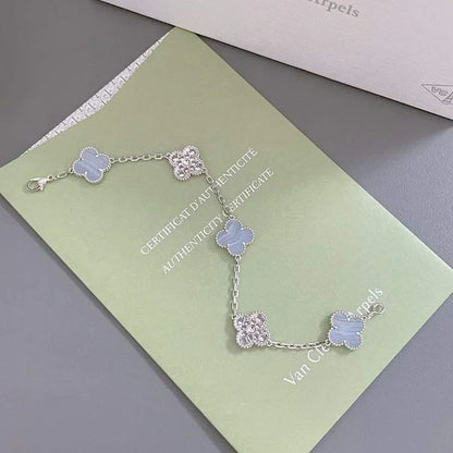 [LUXE] CLOVER 5 MOTIF PURPLE CHALCEDONY BRACELET COLLECTION