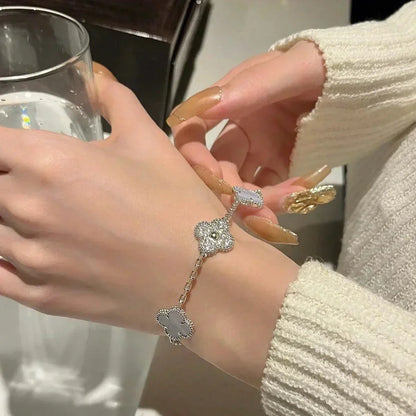 [LUXE] CLOVER 5 MOTIF PURPLE CHALCEDONY BRACELET COLLECTION