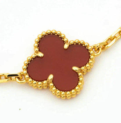 [LUXE] CLOVER 5 MOTIF RED CORNELIAN BRACELET COLLECTION