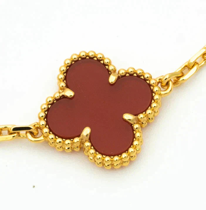 [LUXE] CLOVER 5 MOTIF RED CORNELIAN BRACELET COLLECTION