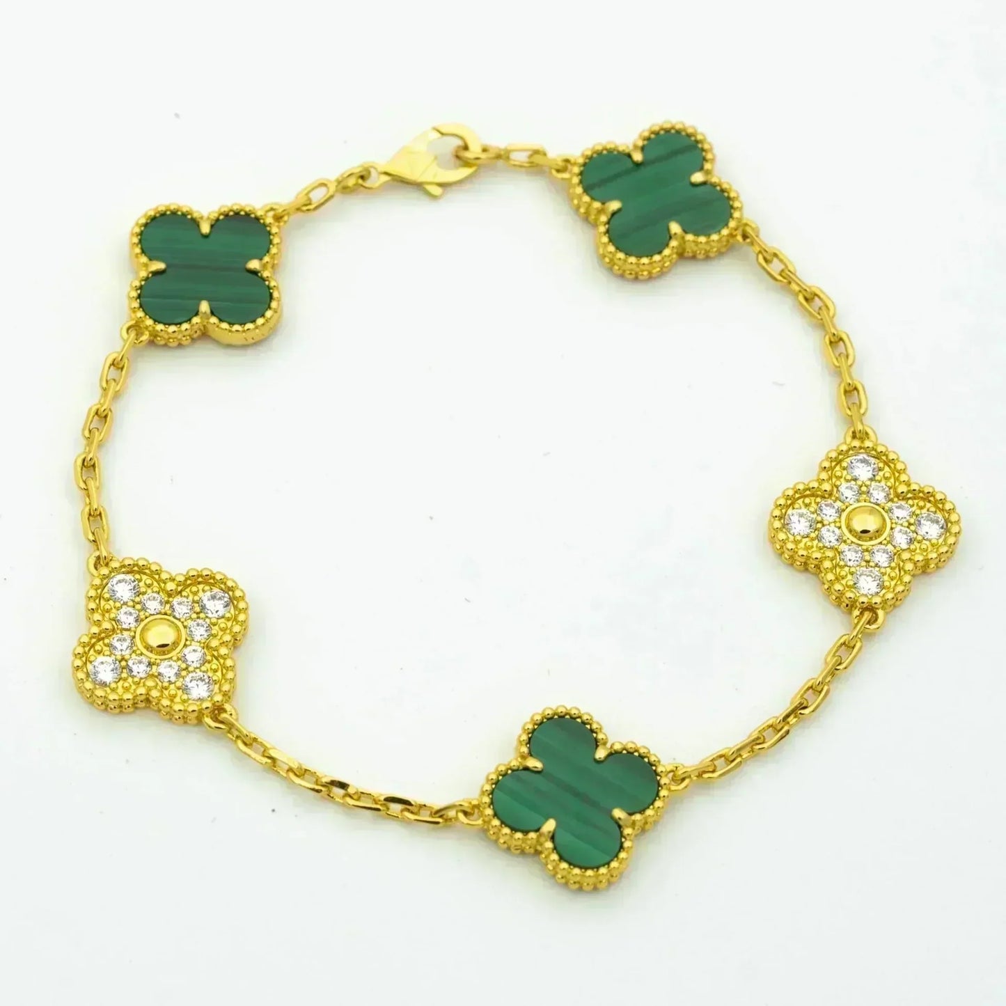 [LUXE] CLOVER 5 MOTIF MALACHITE BRACELET COLLECTION