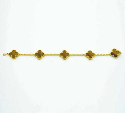 [LUXE] CLOVER 5 MOTIFS TIGER EYE BRACELET COLLECTION