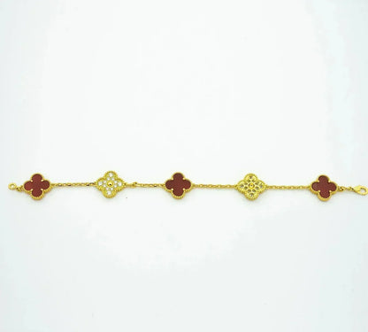 [LUXE] CLOVER 5 MOTIF RED CORNELIAN BRACELET COLLECTION