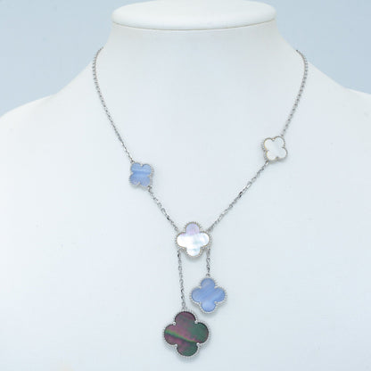 [LUXE]CLOVER MOP CHALCEDONY NECKLACE SILVER 6 MOTIF