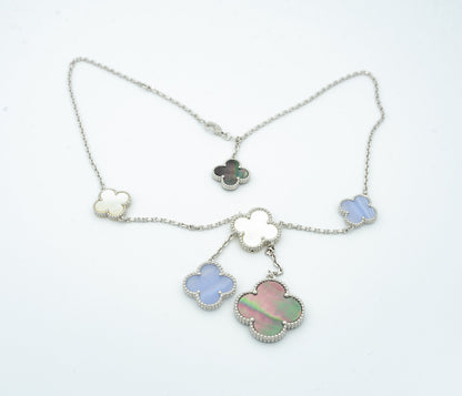 [LUXE]CLOVER MOP CHALCEDONY NECKLACE SILVER 6 MOTIF
