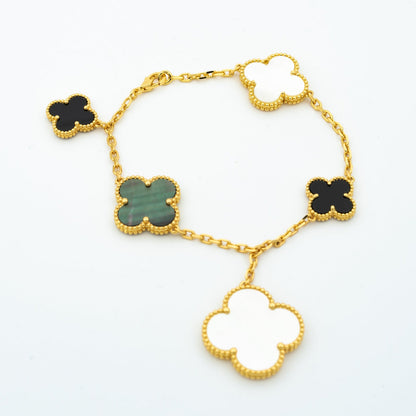 [LUXE]CLOVER BRACELET 5 MOTIFS ONYX MOP