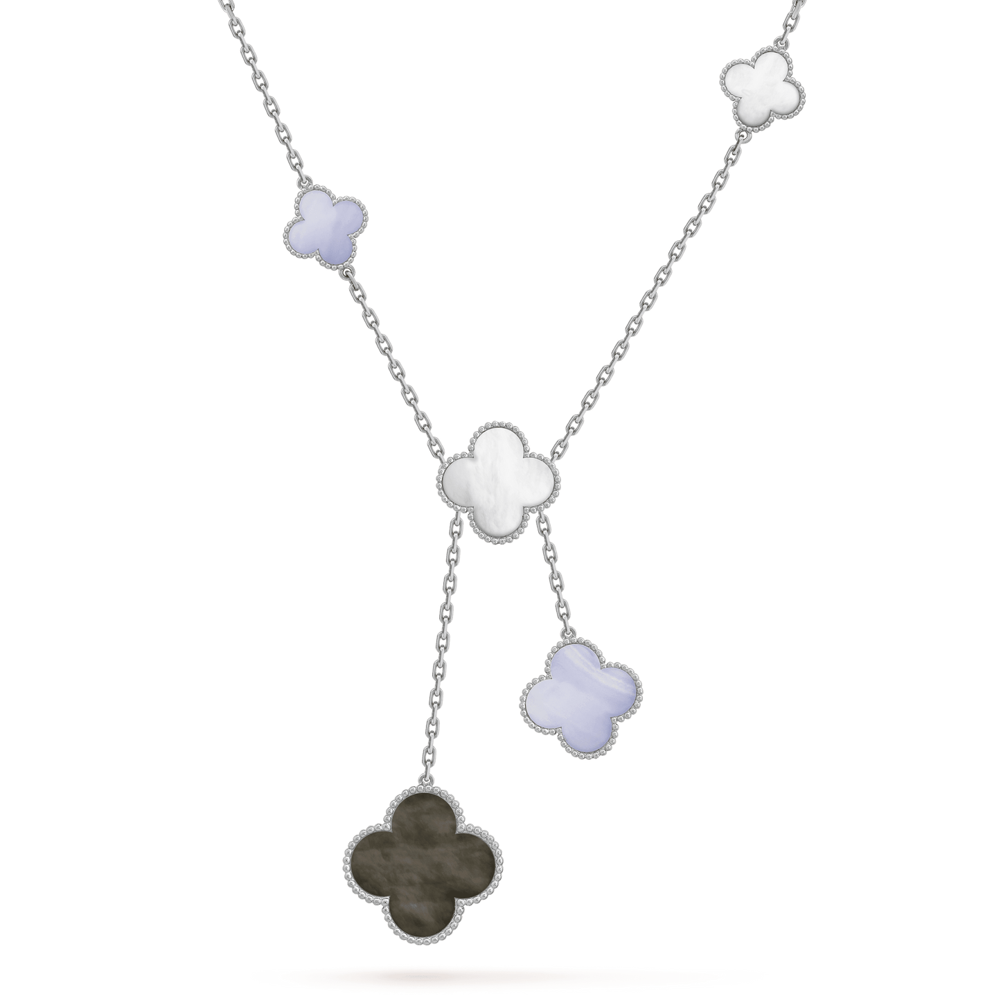 [LUXE]CLOVER MOP CHALCEDONY NECKLACE SILVER 6 MOTIF