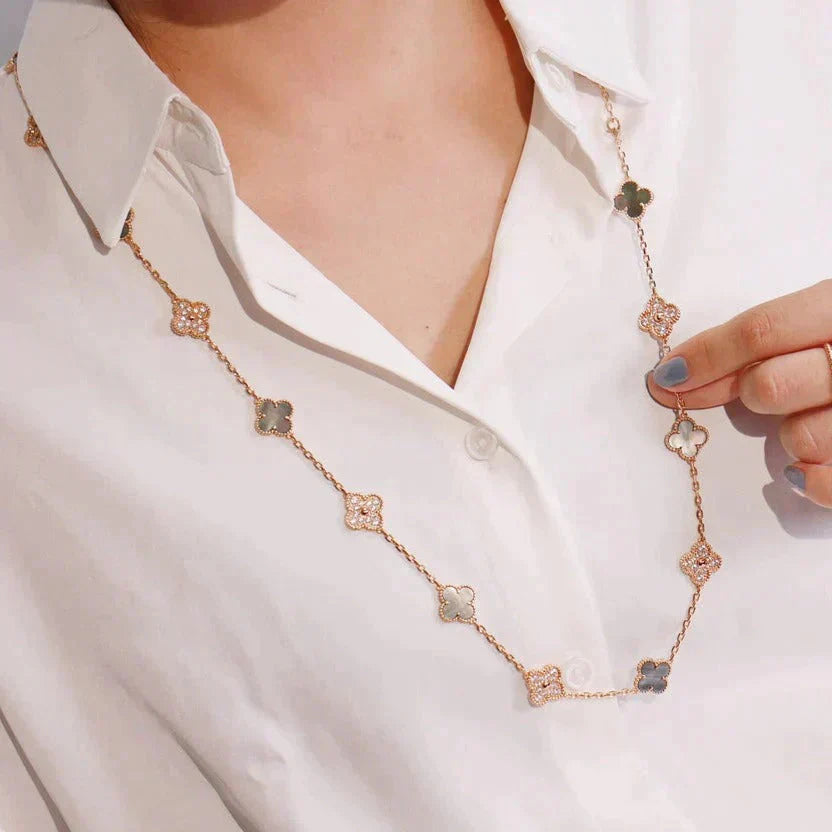 [LUXE]CLOVER 20 MOTIFS DARK MOP DIAMOND  NECKLACE