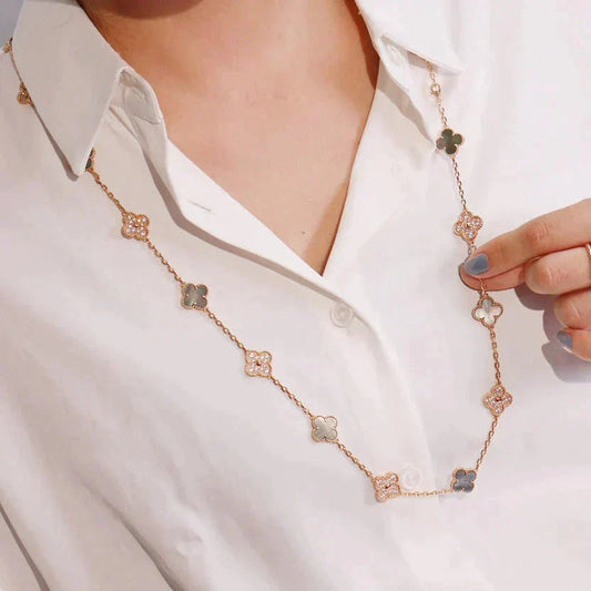 [LUXE]CLOVER 20 MOTIFS DARK MOP DIAMOND  NECKLACE